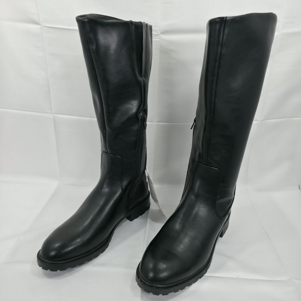 Amazon Essentials Womens 10 Black Knee High Riding Boots Equestrian Zip Lug Sole
